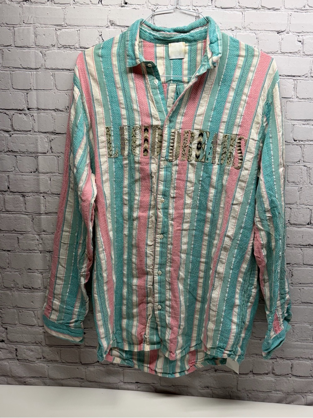 Alchemist miami Teal & Pink Woven botton  down Sz XL